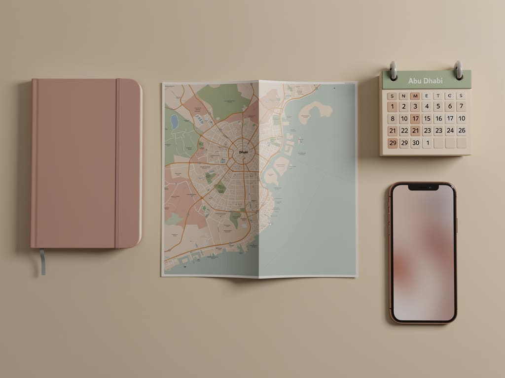 Organized visit-planning desk with map, notebook, calendar, and phone